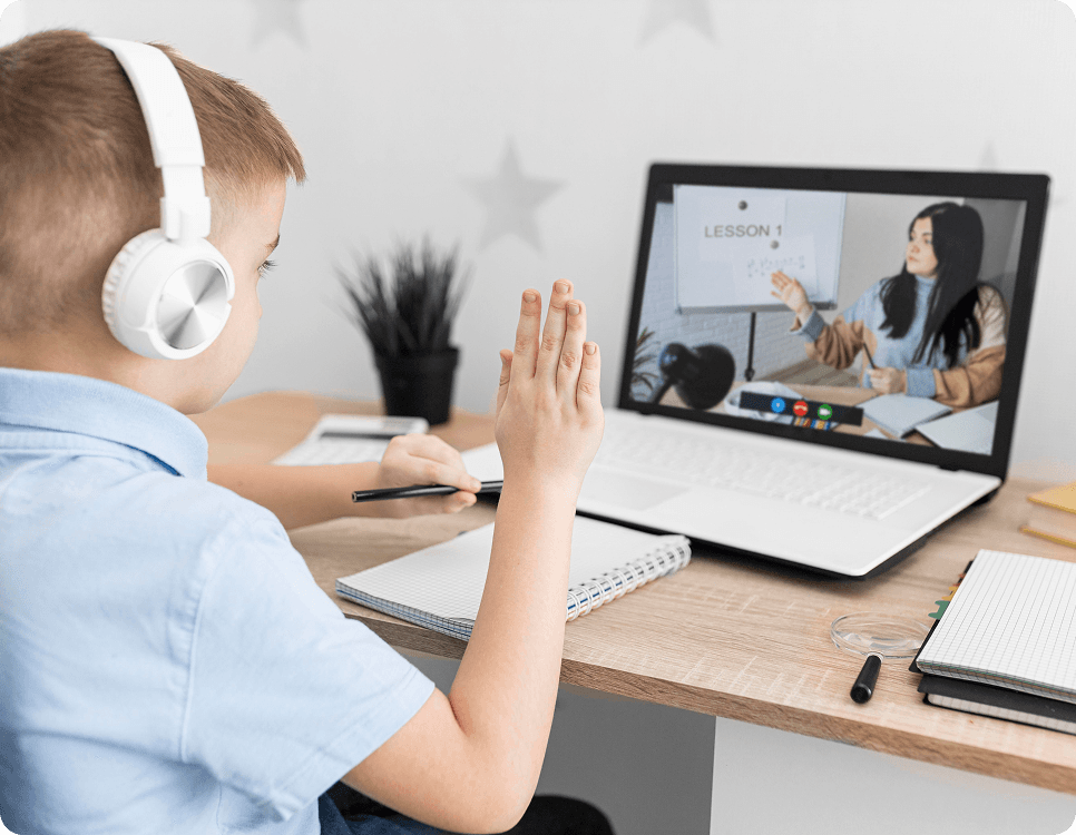 Child in online speech therapy session