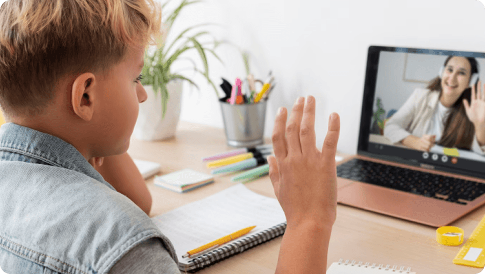 Child in online speech therapy session